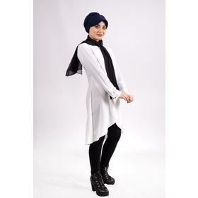 Hürrem Bone 2104_02 Lacivert Viskon Kumaş Şapkalı Aksesuarlı Pratik Hazır Geçmeli Tesettür Bone