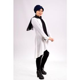 Hürrem Bone 2104_02 Lacivert Viskon Kumaş Şapkalı Aksesuarlı Pratik Hazır Geçmeli Tesettür Bone