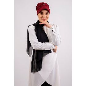 Hürrem Bone 2104_16 Bordo Viskon Kumaş Şapkalı Aksesuarlı Pratik Hazır Geçmeli Tesettür Bone