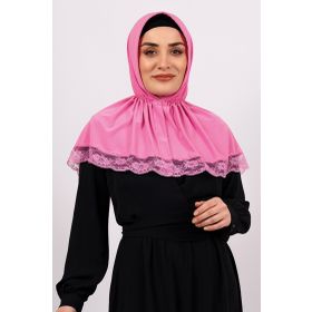 Hürrem Bone 2105-04 Pembe Viskon Çıtçıtlı Dantelli Geçmeli Eşarp