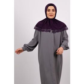 Hürrem Bone 2105-07 Mürdüm Viskon Çıtçıtlı Dantelli Geçmeli Eşarp