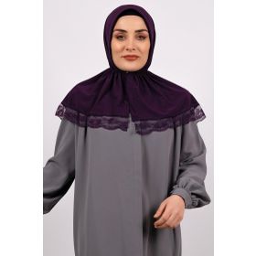 Hürrem Bone 2105-07 Mürdüm Viskon Çıtçıtlı Dantelli Geçmeli Eşarp