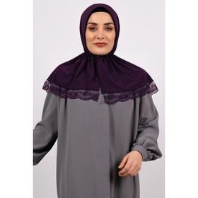 Hürrem Bone 2105-07 Mürdüm Viskon Çıtçıtlı Dantelli Geçmeli Eşarp