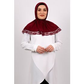 Hürrem Bone 2105-16 Bordo Viskon Çıtçıtlı Dantelli Geçmeli Eşarp
