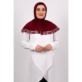 Hürrem Bone 2105-16 Bordo Viskon Çıtçıtlı Dantelli Geçmeli Eşarp