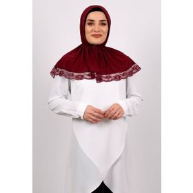 Hürrem Bone 2105-16 Bordo Viskon Çıtçıtlı Dantelli Geçmeli Eşarp