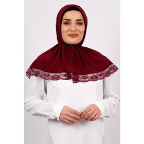 Hürrem Bone 2105-16 Bordo Viskon Çıtçıtlı Dantelli Geçmeli Eşarp