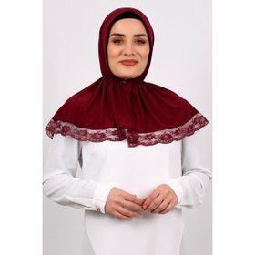 Hürrem Bone 2105-16 Bordo Viskon Çıtçıtlı Dantelli Geçmeli Eşarp