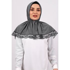 Hürrem Bone 2105-25 Füme Viskon Çıtçıtlı Dantelli Geçmeli Eşarp