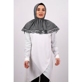 Hürrem Bone 2105-25 Füme Viskon Çıtçıtlı Dantelli Geçmeli Eşarp