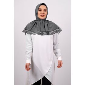 Hürrem Bone 2105-25 Füme Viskon Çıtçıtlı Dantelli Geçmeli Eşarp
