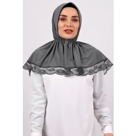 Hürrem Bone 2105-25 Füme Viskon Çıtçıtlı Dantelli Geçmeli Eşarp