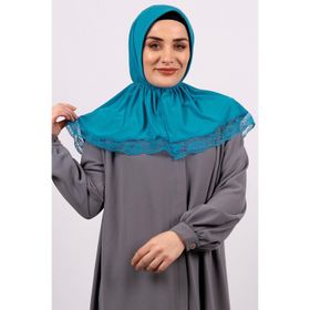 Hürrem Bone 2105-34 Mavi Viskon Çıtçıtlı Dantelli Geçmeli Eşarp