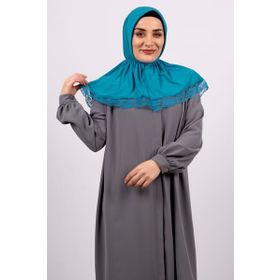 Hürrem Bone 2105-34 Mavi Viskon Çıtçıtlı Dantelli Geçmeli Eşarp