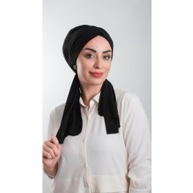 Hürrem Bone 2111_01 Siyah Kesik Elyaf Sade Pratik Hazır Geçmeli Tesettür Bone