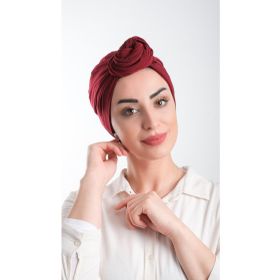 Hürrem Bone 2111_16 Bordo Kesik Elyaf Sade Pratik Hazır Geçmeli Tesettür Bone