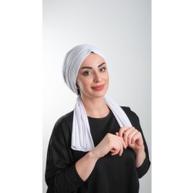 Hürrem Bone 2111_42 Beyaz Kesik Elyaf Sade Pratik Hazır Geçmeli Tesettür Bone