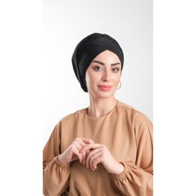 Hürrem Bone 2114_01 Siyah Sandy Kumaş Büzgülü Pratik Hazır Geçmeli Tesettür Bone