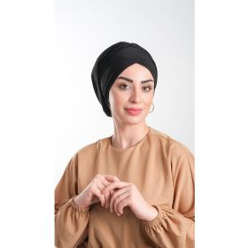 Hürrem Bone 2114_01 Siyah Sandy Kumaş Büzgülü Pratik Hazır Geçmeli Tesettür Bone