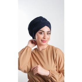Hürrem Bone 2114_02 Lacivert Sandy Kumaş Büzgülü Pratik Hazır Geçmeli Tesettür Bone