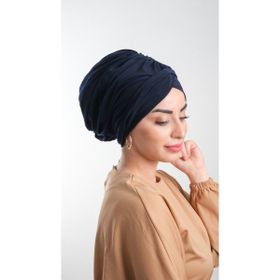 Hürrem Bone 2114_02 Lacivert Sandy Kumaş Büzgülü Pratik Hazır Geçmeli Tesettür Bone