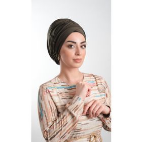 Hürrem Bone 2114_09 Haki Sandy Kumaş Büzgülü Pratik Hazır Geçmeli Tesettür Bone