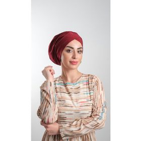 Hürrem Bone 2114_16 Bordo Sandy Kumaş Büzgülü Pratik Hazır Geçmeli Tesettür Bone