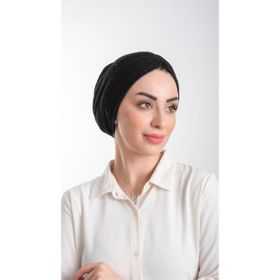 Hürrem Bone 2116_01 Siyah Fukuro Simli Büzgülü Pratik Hazır Geçmeli Tesettür Bone