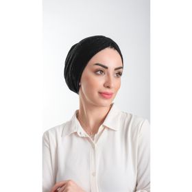 Hürrem Bone 2116_01 Siyah Fukuro Simli Büzgülü Pratik Hazır Geçmeli Tesettür Bone