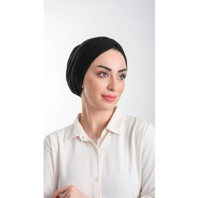 Hürrem Bone 2116_01 Siyah Fukuro Simli Büzgülü Pratik Hazır Geçmeli Tesettür Bone