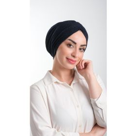 Hürrem Bone 2116_02 Lacivert Fukuro Simli Büzgülü Pratik Hazır Geçmeli Tesettür Bone