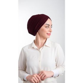 Hürrem Bone 2116_16 Bordo Fukuro Simli Büzgülü Pratik Hazır Geçmeli Tesettür Bone