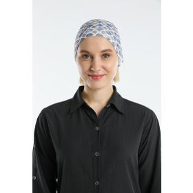 Hürrem Bone 2117_02 Lacivert Sandy Kumaş Geometrik Pratik Hazır Geçmeli Tesettür Bone