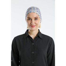 Hürrem Bone 2117_02 Lacivert Sandy Kumaş Geometrik Pratik Hazır Geçmeli Tesettür Bone