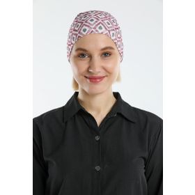 Hürrem Bone 2117_16 Bordo Sandy Kumaş Geometrik Pratik Hazır Geçmeli Tesettür Bone