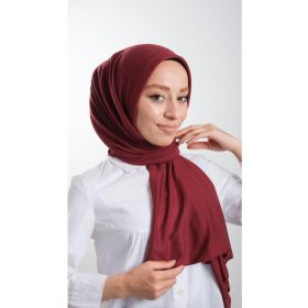 Hürrem Bone 2118_16 Bordo Örme Kumaş Sade Pratik Hazır Geçmeli Tesettür Şal