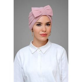 Hürrem Bone 7006_06 Pudra Sandy Kumaş Fiyonklu Büzgülü Pratik Hazır Geçmeli Tesettür Bone