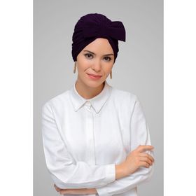 Hürrem Bone 7006_07 Mürdüm Sandy Kumaş Fiyonklu Büzgülü Pratik Hazır Geçmeli Tesettür Bone