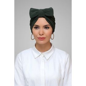 Hürrem Bone 7006_09 Haki Sandy Kumaş Fiyonklu Büzgülü Pratik Hazır Geçmeli Tesettür Bone