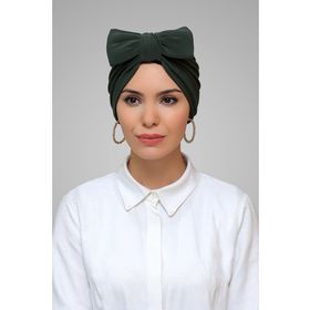 Hürrem Bone 7006_09 Haki Sandy Kumaş Fiyonklu Büzgülü Pratik Hazır Geçmeli Tesettür Bone