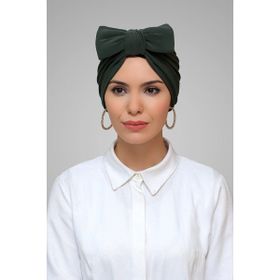 Hürrem Bone 7006_09 Haki Sandy Kumaş Fiyonklu Büzgülü Pratik Hazır Geçmeli Tesettür Bone