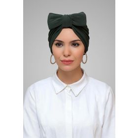 Hürrem Bone 7006_09 Haki Sandy Kumaş Fiyonklu Büzgülü Pratik Hazır Geçmeli Tesettür Bone