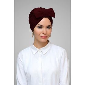 Hürrem Bone 7006_16 Bordo Sandy Kumaş Fiyonklu Büzgülü Pratik Hazır Geçmeli Tesettür Bone