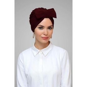 Hürrem Bone 7006_16 Bordo Sandy Kumaş Fiyonklu Büzgülü Pratik Hazır Geçmeli Tesettür Bone