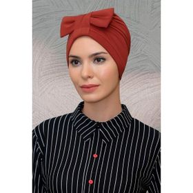Hürrem Bone 7010_05 Kiremit Sandy Kumaş Fiyonklu Büzgülü Pratik Hazır Geçmeli Tesettür Bone