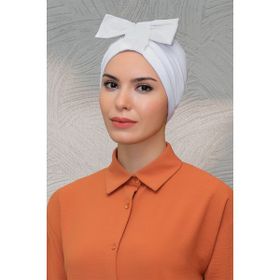 Hürrem Bone 7010_42 Beyaz Sandy Kumaş Fiyonklu Büzgülü Pratik Hazır Geçmeli Tesettür Bone