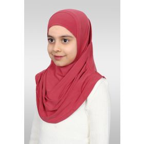 Hürrem Bone 78_30 Nar Çiçeği Sandy Kumaş Kendinden Boneli Pratik Hazır Geçmeli Çocuk Tesettür Bone