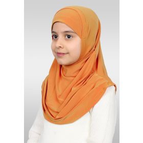 Hürrem Bone 78_43 Hardal Sandy Kumaş Kendinden Boneli Pratik Hazır Geçmeli Çocuk Tesettür Bone