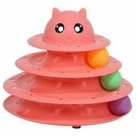 Hwei Pembe 3 Katlı Döner Tablalı ve Altı Renkli Topu İnteraktif Eğitici Eğlenceli Kedi Oyuncağı