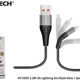 Hytech HY-X330 1.2 m 3A Lightning Gri-Siyah Data Kablosu